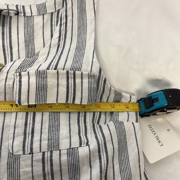 NWT Ellen Tracy Women's S Linen Blouse Blue Striped Sleeveless Beachy Tank Zip - Picture 10 of 11